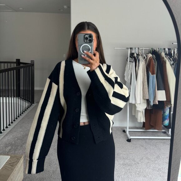 varsity heavy knit cardigan🖤👟 - Picture 6 of 8